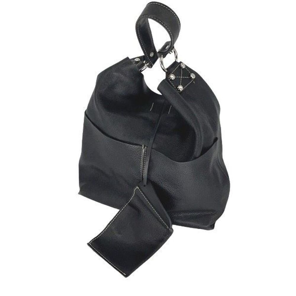 Faiez Halabi Buenos Aires Womens Pebbled Leather Shoulder Hobo Bag Black Small - Picture 1 of 14